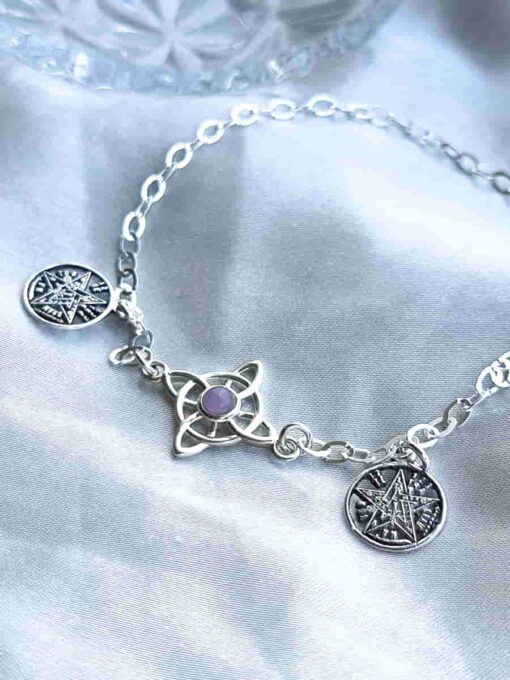 Pulsera Tetragrámaton y Nudo de Bruja Cuarzo Rosa