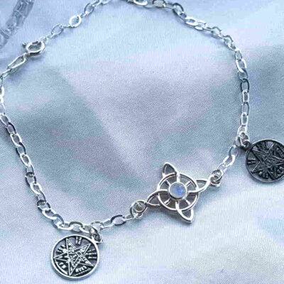 Pulsera Tetragrámaton y Nudo de Bruja Piedra Luna