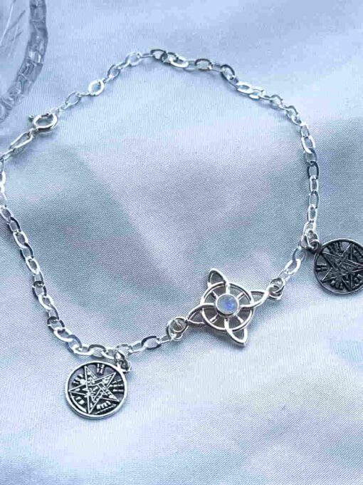 Pulsera Tetragrámaton y Nudo de Bruja Piedra Luna