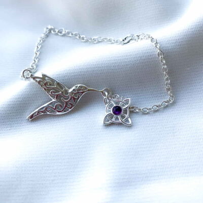 Pulsera Nudo de Bruja y Colibri con Amatista