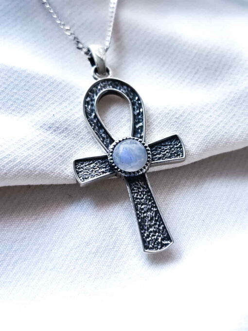 Colgante Cruz de Ankh Piedra Luna