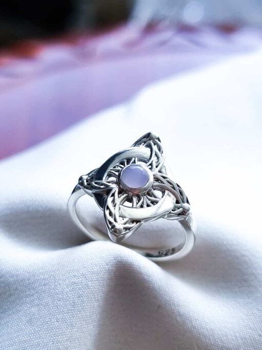 Anillo Nudo de Brujas Celta Cuarzo Rosa