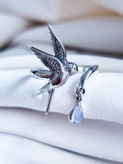 Anillo Colibri Ajustable Piedra Luna
