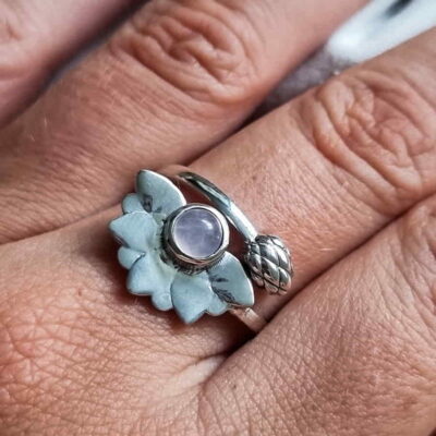 Alternative view of Anillo Flor de Loto Espiritual ajustable Cuarzo Rosa