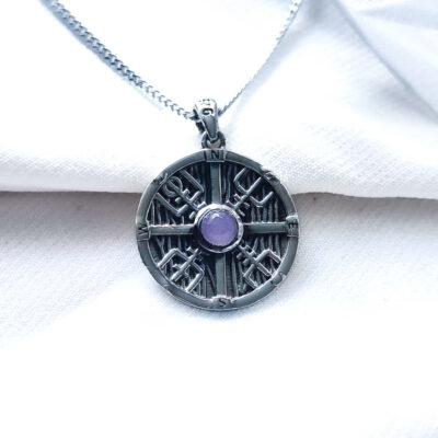 Colgante Brújula Vegvísir con Cuarzo Rosa