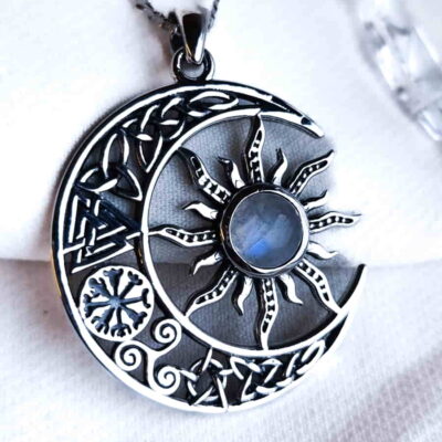 Colgante Valknut Sol y Luna de 5 Amuletos con Piedra Luna